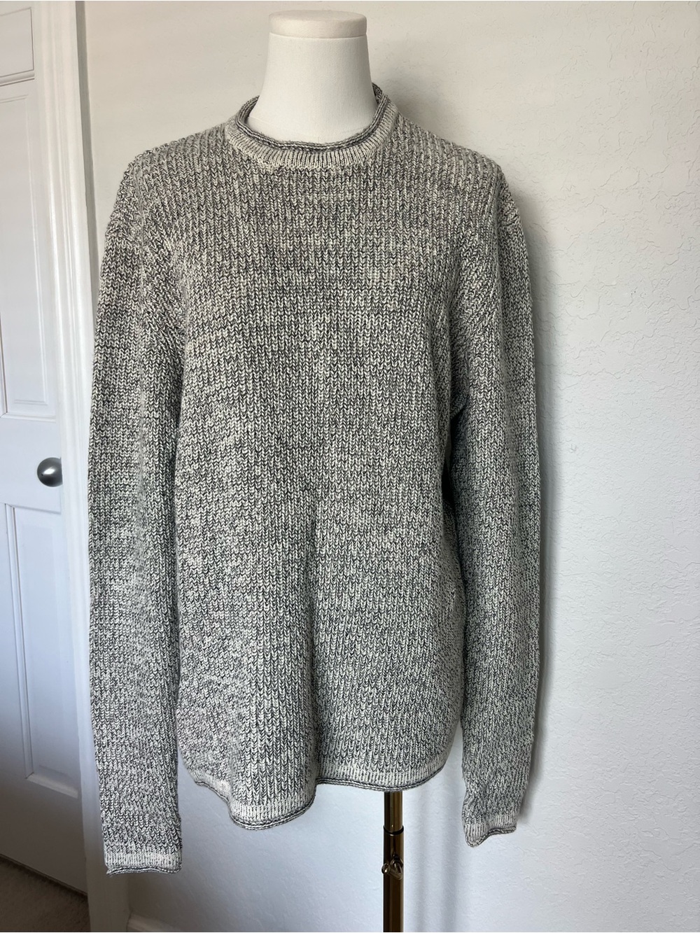 32 Bar Blues Men’s Medium Knit Cotton Crewneck Sweater Gray Fisherman Rolled